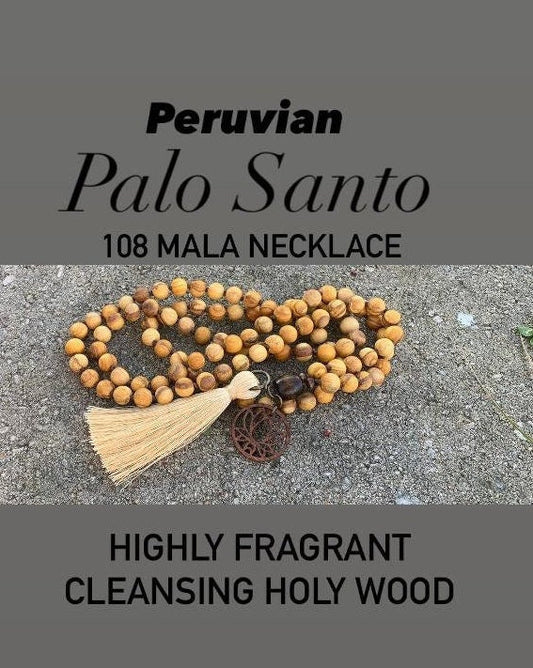 Peruvian Palo Santo Mala Necklace - Aura Cleansing - 108 Beads - Meditation Mantra Tool - Spiritual Growth - Protection Shield - Real Wood