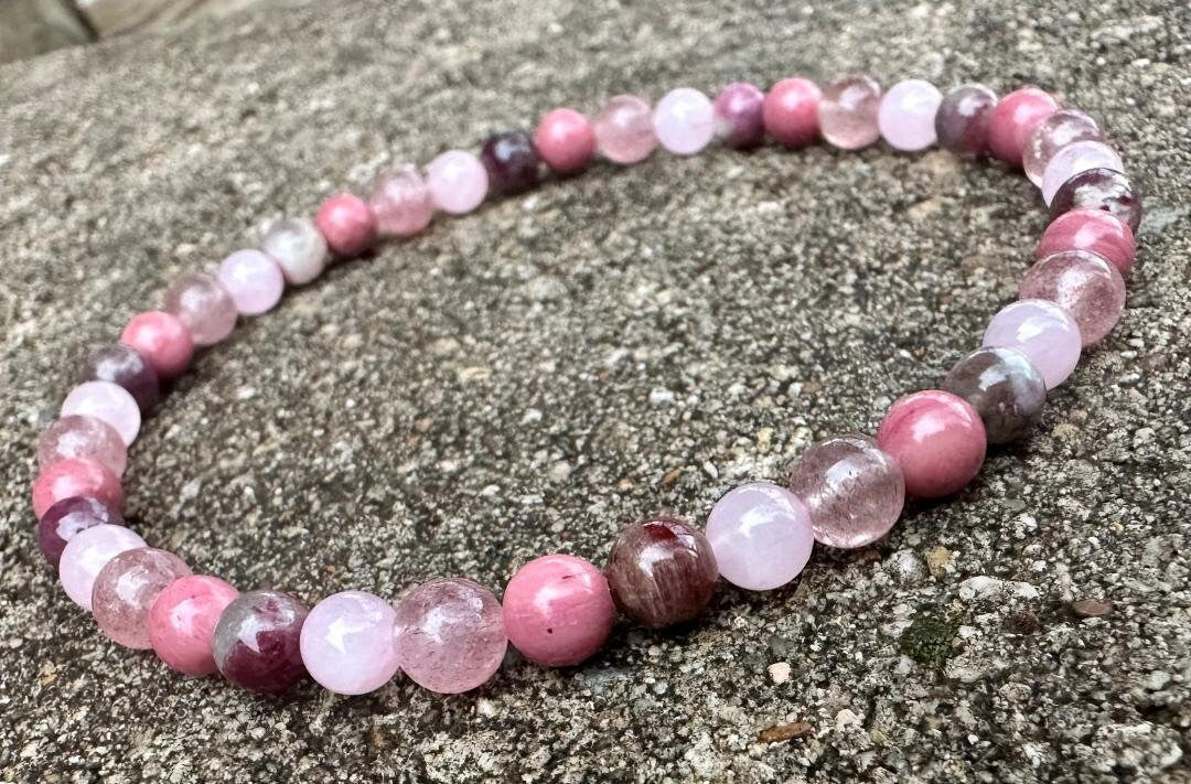 Self Love & Emotional Healing Anklet - Depression " Strawberry Fields "  Strawberry Quartz - Eudialyte - AAA Crystal Gemstone Ankle Bracelet
