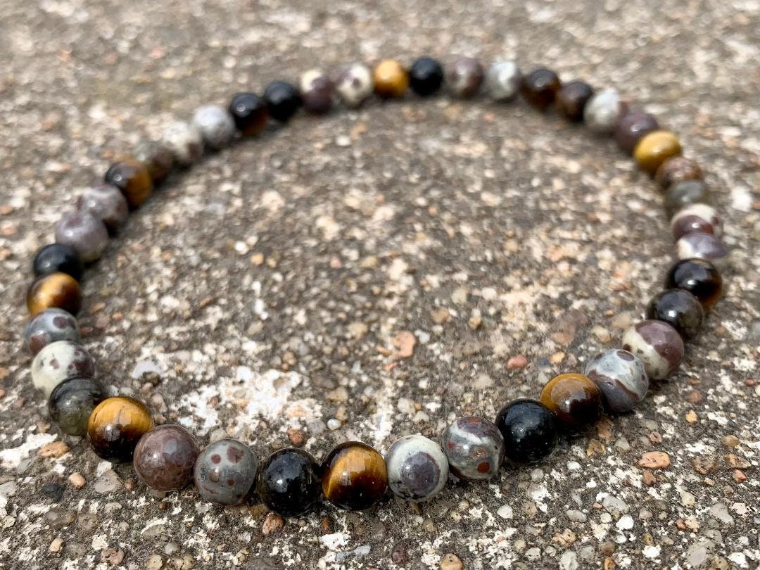 Anxiety & Stress Support Anklet - Protection - Grounding " The Stone Skin Totem " Positivity - Jasper - Phlogopite - AAA Crystal Gemstones