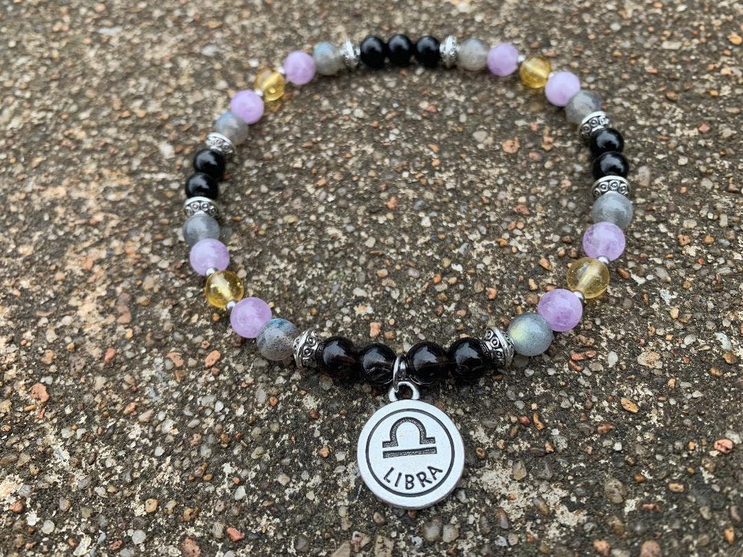 Libra Energy Anklet " The Diplomat , Libra " September October Birthday - Zodiac - AAA Labradorite - Citrine - Amethyst - Crystal Gemstones