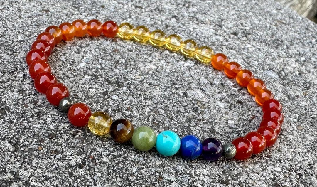 Creativity Anklet - Inspiration - Chakra Balance - Protection and Strength - Red Orange Carnelian - Pyrite - Real Crystal Healing Gemstones