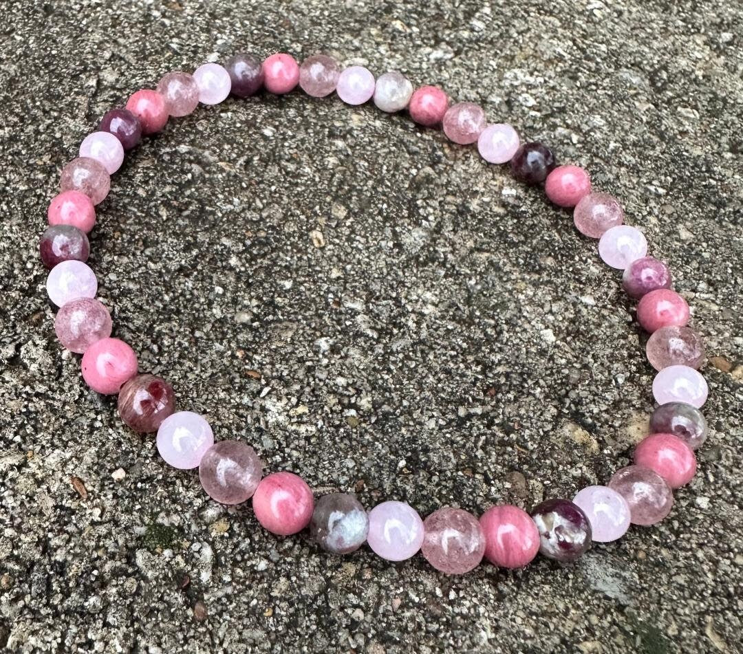 Self Love & Emotional Healing Anklet - Depression " Strawberry Fields "  Strawberry Quartz - Eudialyte - AAA Crystal Gemstone Ankle Bracelet