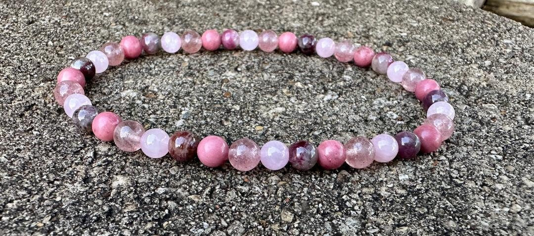 Self Love & Emotional Healing Anklet - Depression " Strawberry Fields "  Strawberry Quartz - Eudialyte - AAA Crystal Gemstone Ankle Bracelet