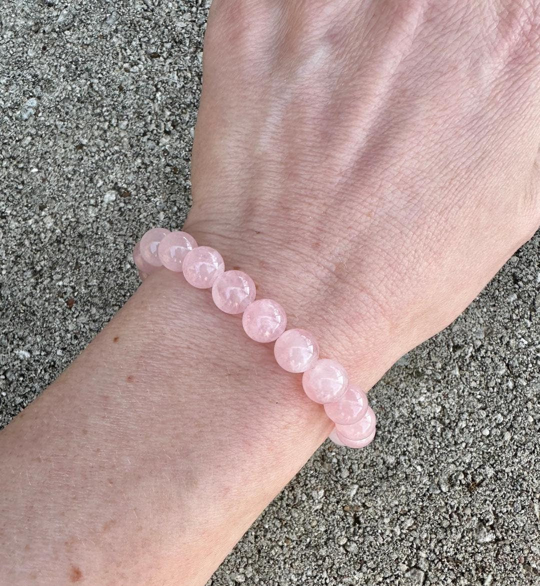 Breast Cancer Awareness Support and Healing " Forever Strong " REAL AAA Rose Quartz White Howlite Crystal Therapy Bracelet