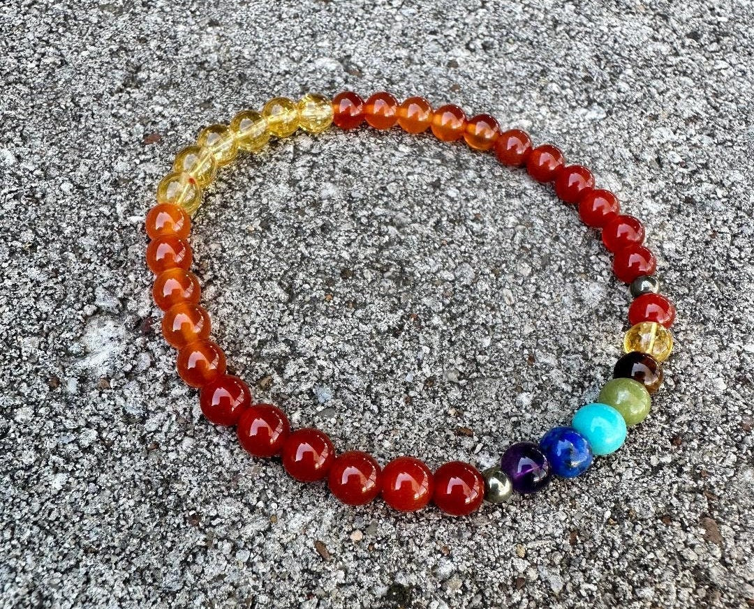 Creativity Anklet - Inspiration - Chakra Balance - Protection and Strength - Red Orange Carnelian - Pyrite - Real Crystal Healing Gemstones
