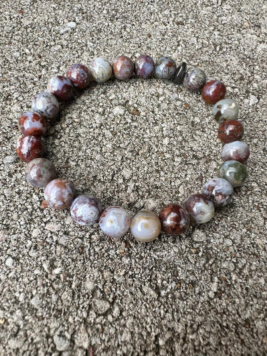 8mm Creativity & Motivation " Perfectly Imperfect " DISCOUNTED Red Lightning Agate Bracelet - Hematite - Crystal Healing Gemstones