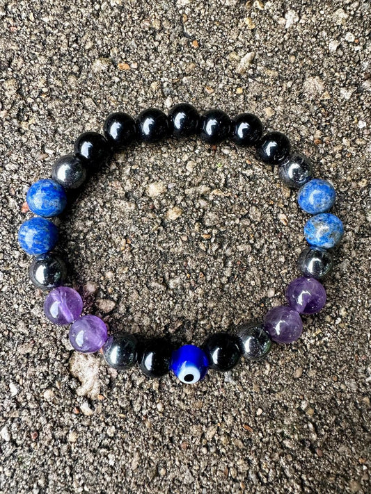 8mm Aura Shield - IMPERFECT STONES - Evil Eye Protection & Intuition - Lapis - Tourmaline - DISCOUNTED Crystal Healing Gemstone Bracelet