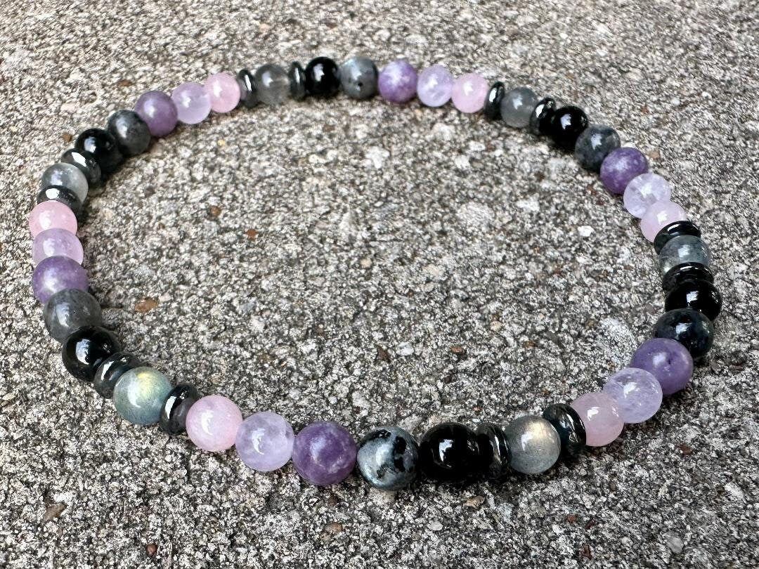Empath Recovery Anklet " The Empath's Recharge " Emotional Support & Calming Crystals - Rose Quartz - Lepidolite - Amethyst - Tourmaline