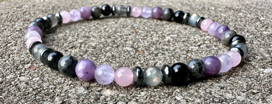 Empath Recovery Anklet " The Empath's Recharge " Emotional Support & Calming Crystals - Rose Quartz - Lepidolite - Amethyst - Tourmaline