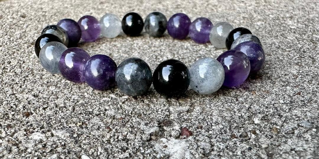 8mm Empath Protection & Recharge - IMPERFECT STONES - Lepidolite - Tourmaline - Amethyst - Labradorite - DISCOUNTED Crystal Healing Bracelet