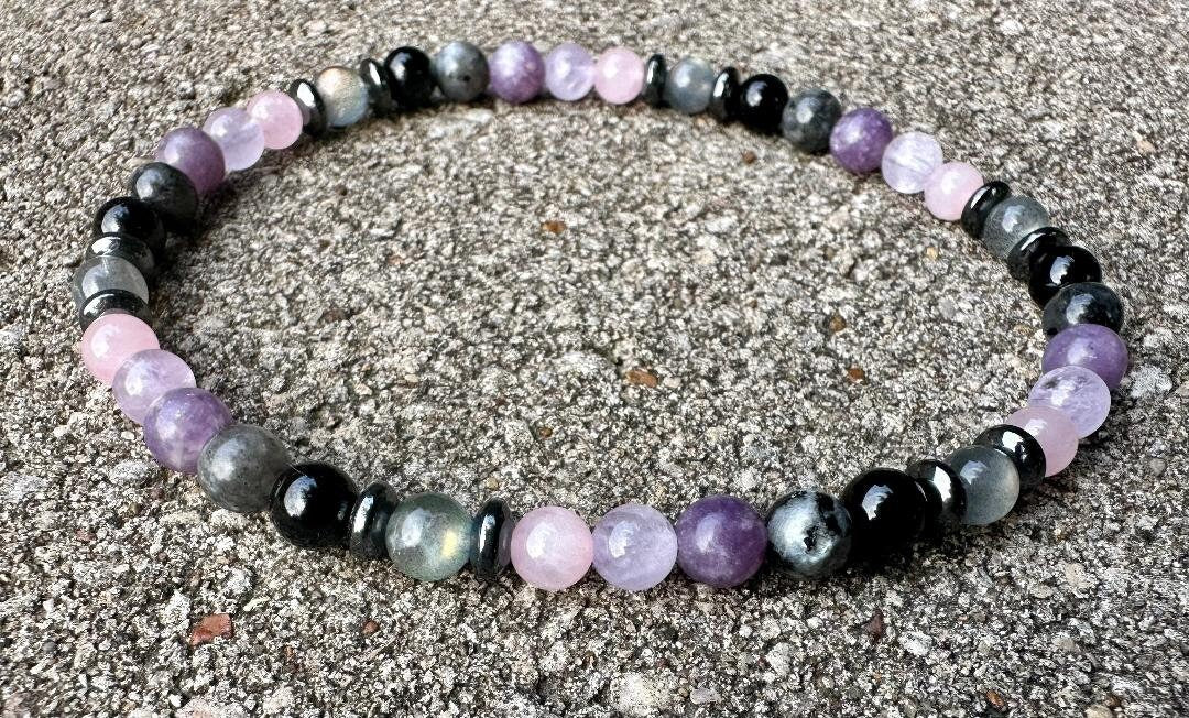Empath Recovery Anklet " The Empath's Recharge " Emotional Support & Calming Crystals - Rose Quartz - Lepidolite - Amethyst - Tourmaline