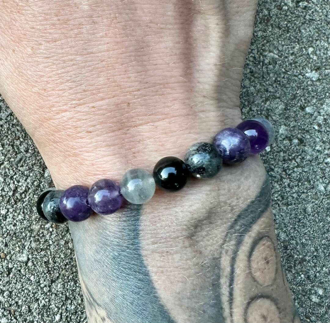 8mm Empath Protection & Recharge - IMPERFECT STONES - Lepidolite - Tourmaline - Amethyst - Labradorite - DISCOUNTED Crystal Healing Bracelet