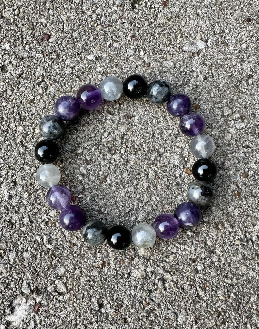 8mm Empath Protection & Recharge - IMPERFECT STONES - Lepidolite - Tourmaline - Amethyst - Labradorite - DISCOUNTED Crystal Healing Bracelet