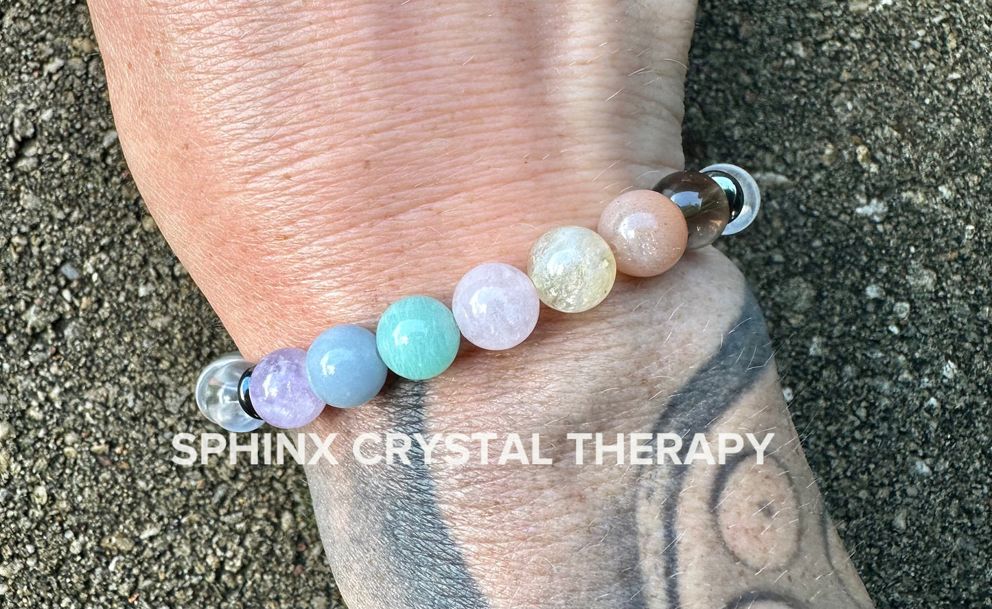 8mm Protection & Intuition - PASTEL Chakra Stones - Clear Quartz - High Vibration Stones - Crystal Healing Gemstone Bracelet - Higher Self