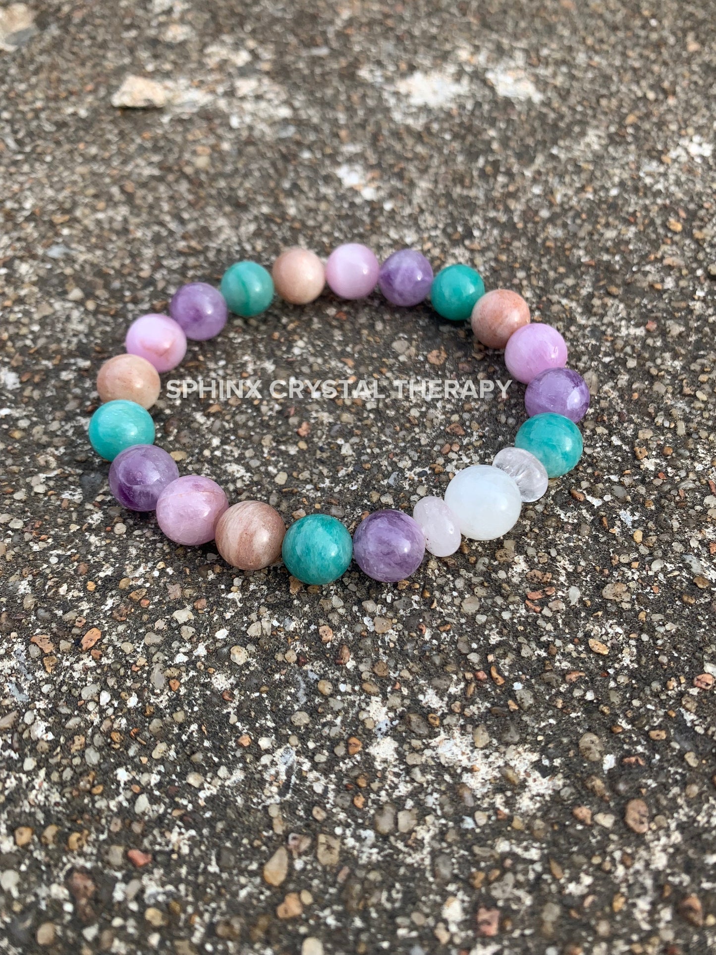 Calming Energy - Stress Anxiety Support " Fairy Moon " Protection - AAA Kunzite - Amazonite - Moonstone - Fluorite Crystal Gemstone Bracelet
