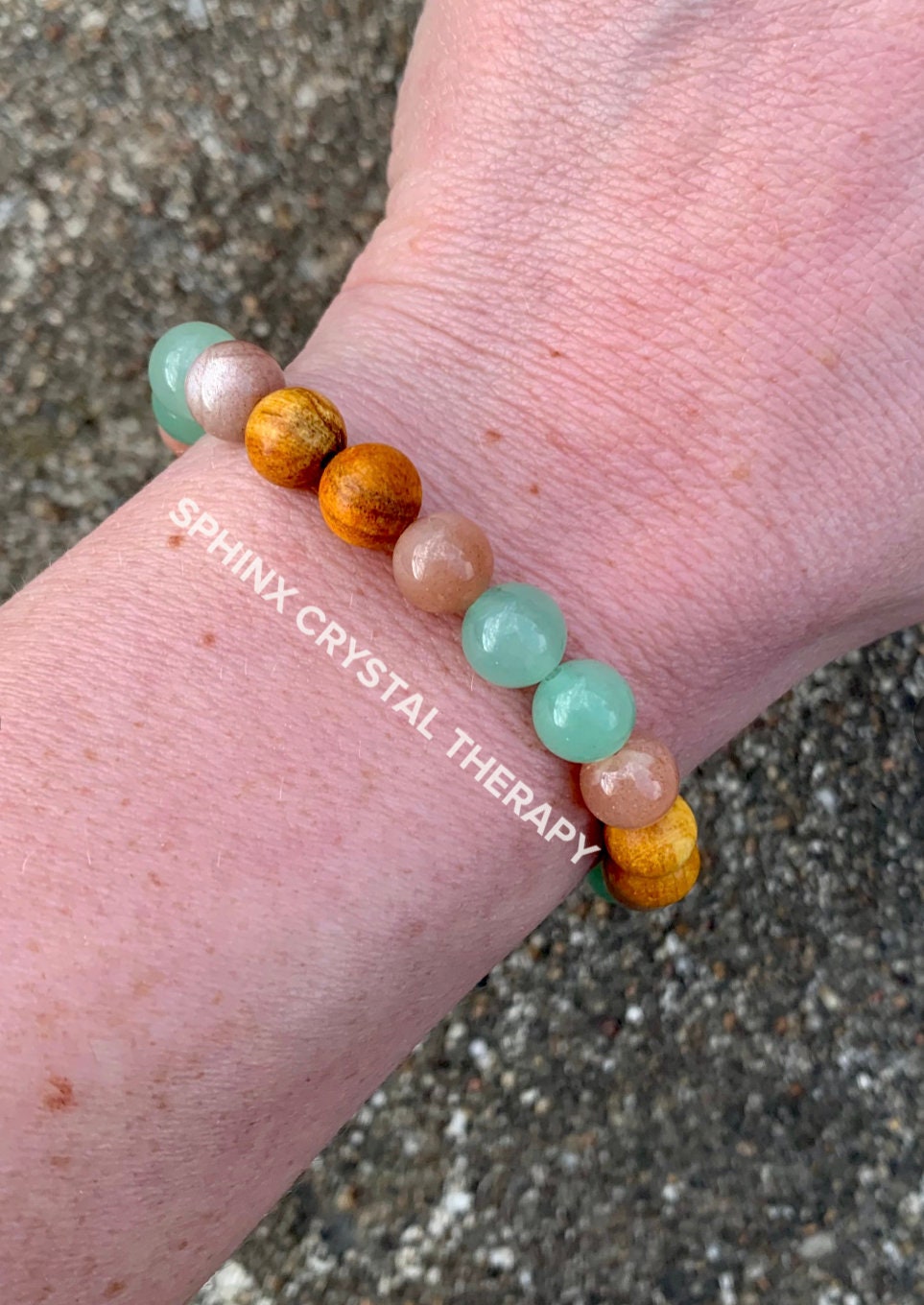 Prosperity " Goddess of Vitality " Stress & Emotional support - Heart Chakra - Moonstone - Aventurine - Palo Santo Gemstone Crystal Bracelet