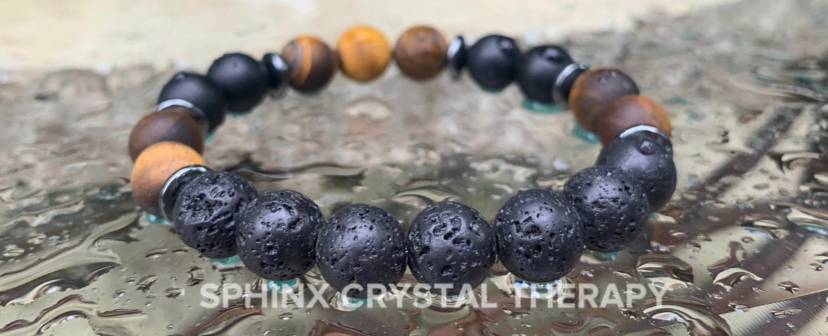 MENS 10MM Anxiety Support  - Strong Protection " Battle Ropes " Courage & Strength - Tigers Eye - Onyx - Crystal Healing Gemstone Bracelet