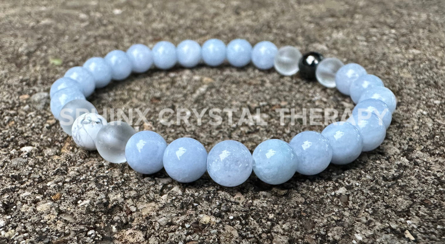 Mercury Retrograde - Stress Relief - Self Reflection - Emotional Support - AAA Pale Blue Aquamarine & Hematite - Real Gemstone Bracelet