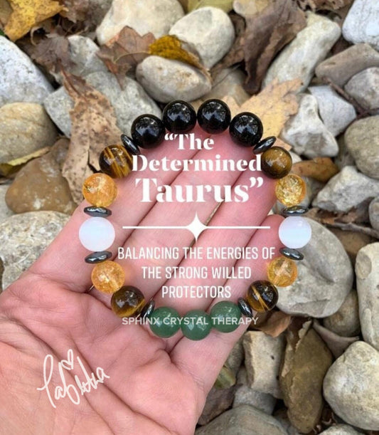 10MM Taurus Energy - Unisex Zodiac & Astrology Bracelet " The Determined Taurus " April May Birthday - Crystal Healing Quality Gemstones
