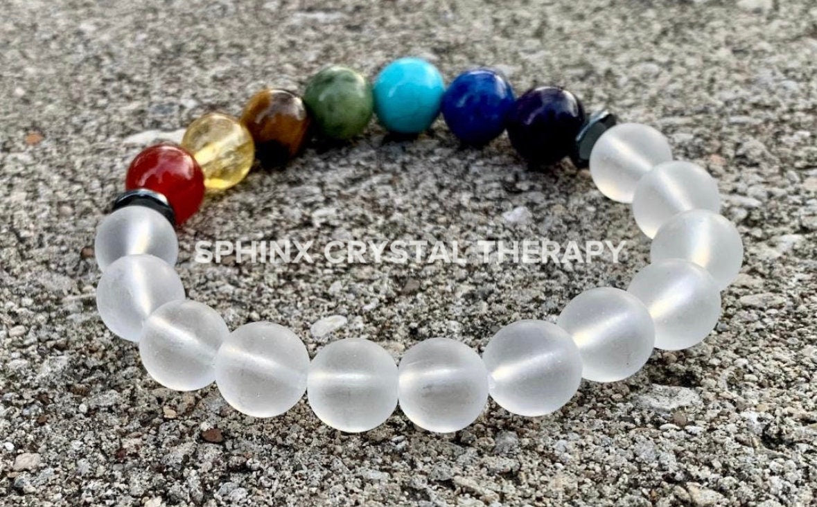 10MM Chakra Bracelet - Protection & Intuition - Clear Quartz - Higher Self - Quality Crystal Healing Gemstones - High Vibration Stones