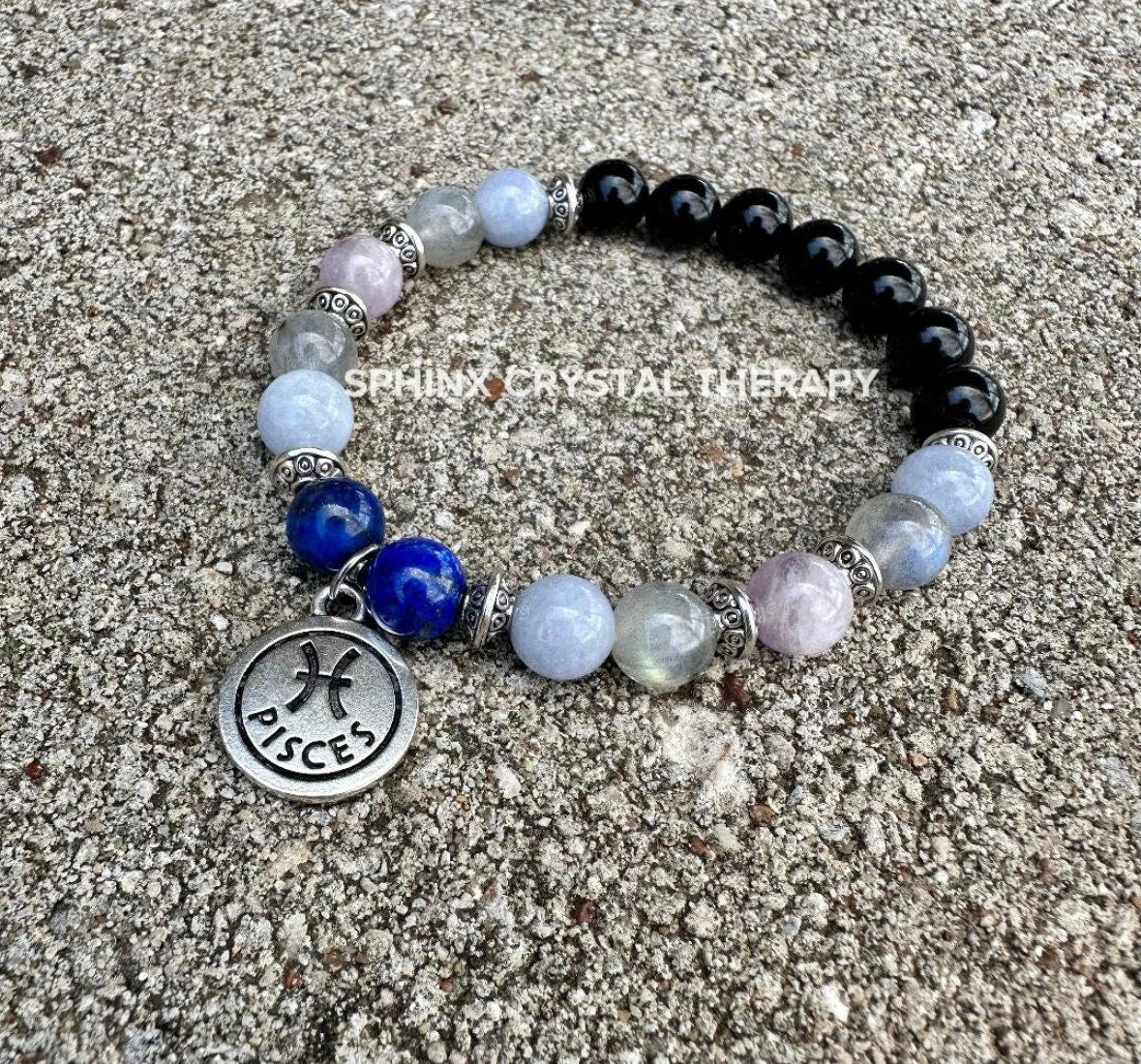 Pisces Energy - Zodiac Horoscope "The Compassionate Pisces" February March Birthday - Quality Gemstones - Crystal Healing Astrology Bracelet