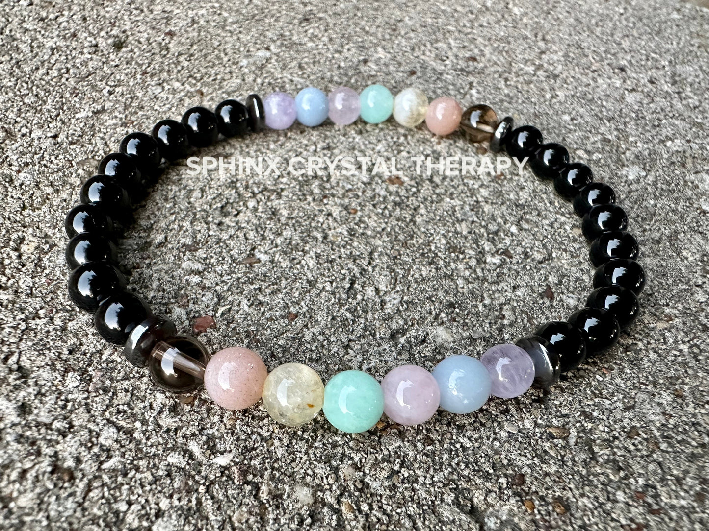 6mm Aura Protection Anklet - PASTEL Chakra Stones - Stress Anxiety Support - Strength Courage - AAA Black Onyx Crystal Healing Gemstones