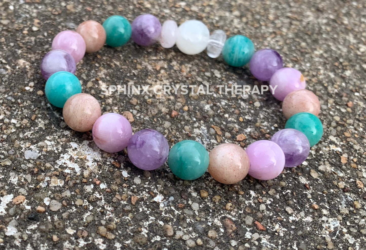 Calming Energy - Stress Anxiety Support " Fairy Moon " Protection - AAA Kunzite - Amazonite - Moonstone - Fluorite Crystal Gemstone Bracelet