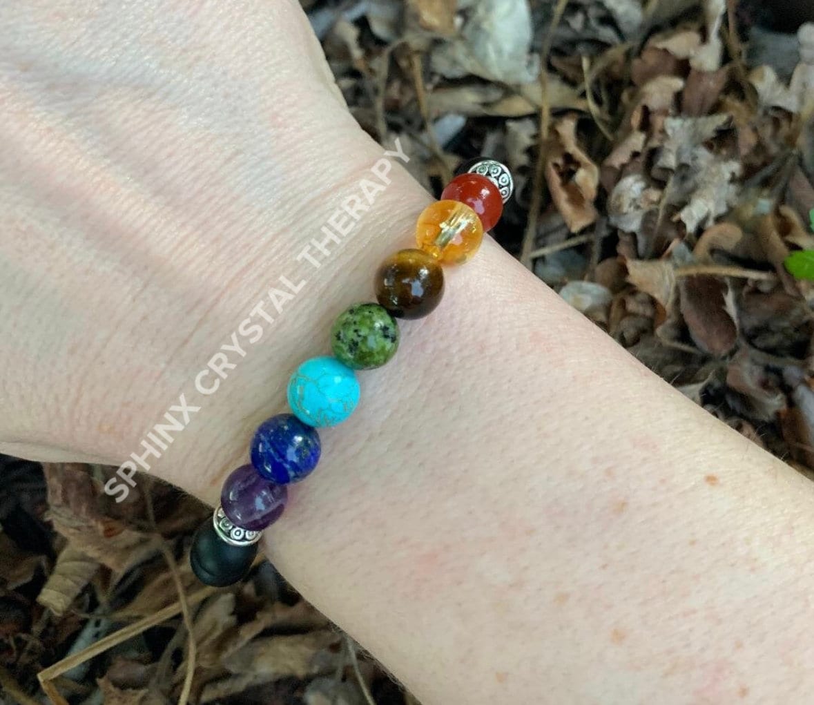 Chakra Balance - Anxiety Relief & Stress Support - Emotional Healing -  Calming White Jade - Onyx Protection - Crystal Gemstone Bracelet