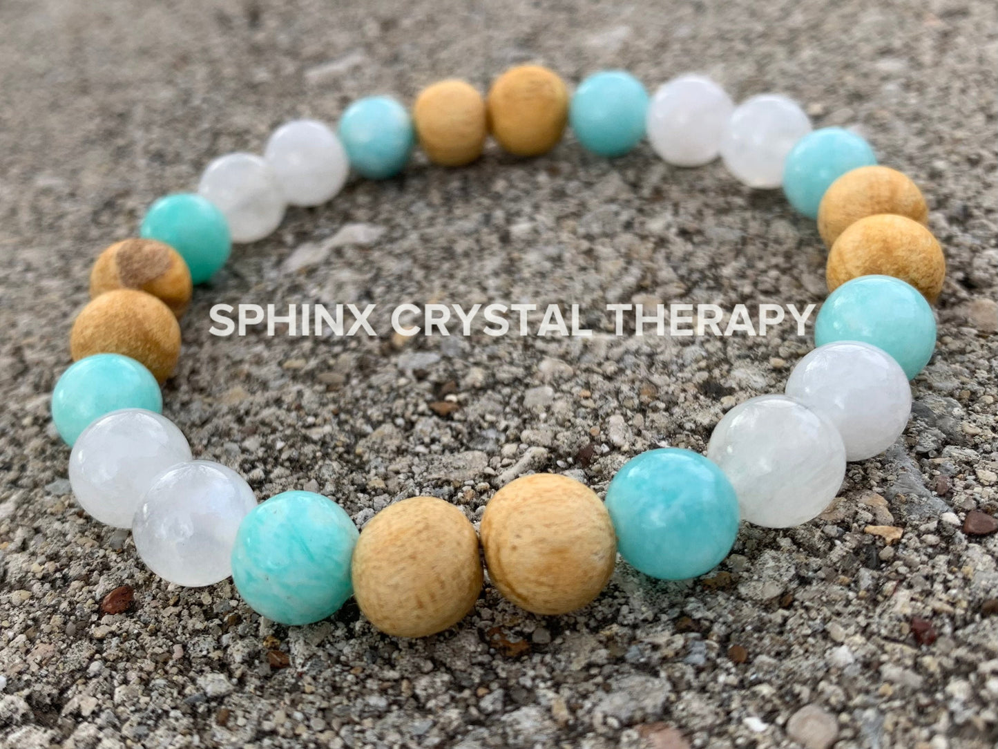 Inner Peace " Goddess of Harmony " Communication & Self Expression - AAA Moonstone - Amazonite - Palo Santo Gemstone Crystal Bracelet