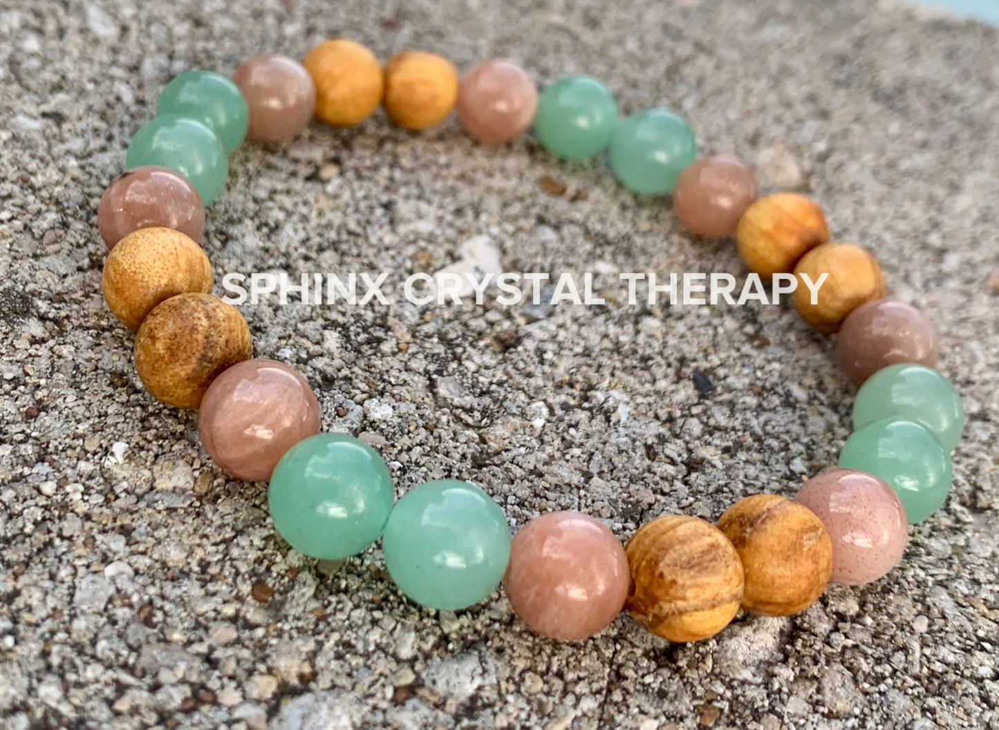 Prosperity " Goddess of Vitality " Stress & Emotional support - Heart Chakra - Moonstone - Aventurine - Palo Santo Gemstone Crystal Bracelet