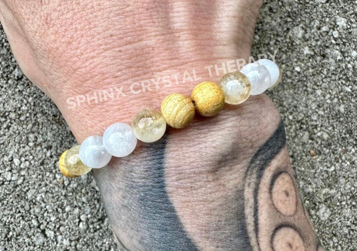 Divine Will " Goddess of Sunshine " Self Expression & Creativity - AAA Moonstone - Citrine - Palo Santo Gemstone Crystal Bracelet