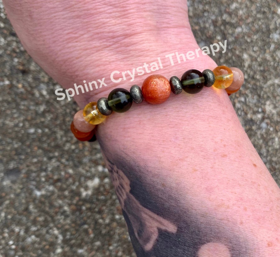 Summer Solstice " Midsummer Flames + " AAA PRECIOUS GRADE Sunstone - Moldavite - Citrine - Carnelian - Garnet - Crystal Gemstone Bracelet