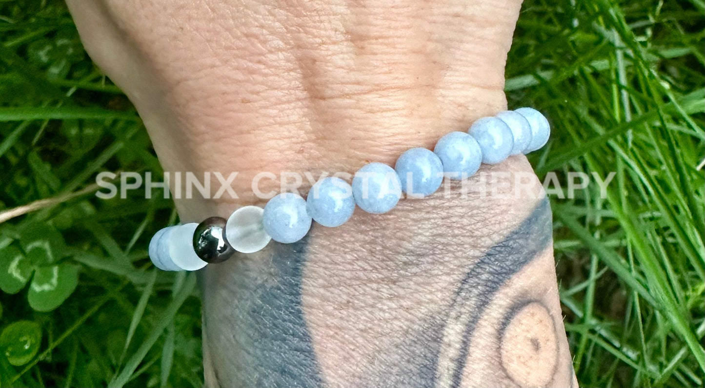 Mercury Retrograde - Stress Relief - Self Reflection - Emotional Support - AAA Pale Blue Aquamarine & Hematite - Real Gemstone Bracelet