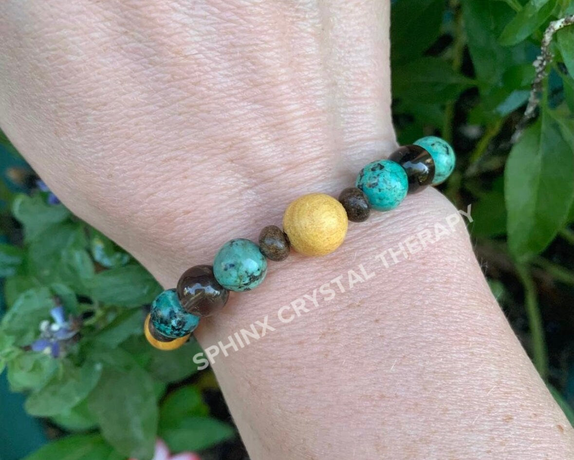 Earth Grounding & Transformation - Spiritual Growth " Voice Of The Earth " Palo Santo Wood - Mediation Crystal Healing Gemstone Bracelet