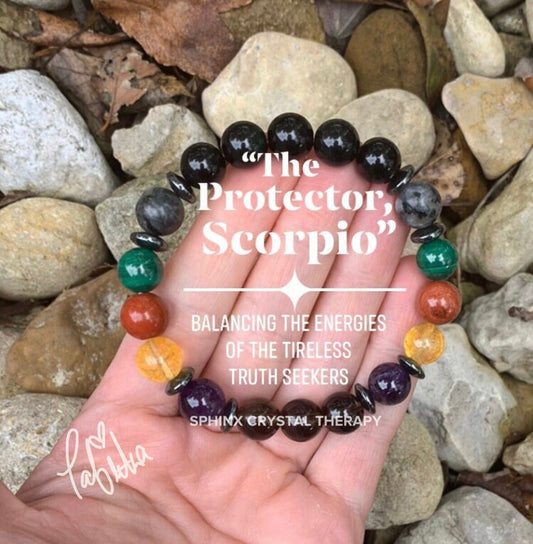 10MM Scorpio Energy " The Protector, Scorpio " October November Birthday - High Quality REAL Gemstones - Crystal Healing Astrology Bracelet