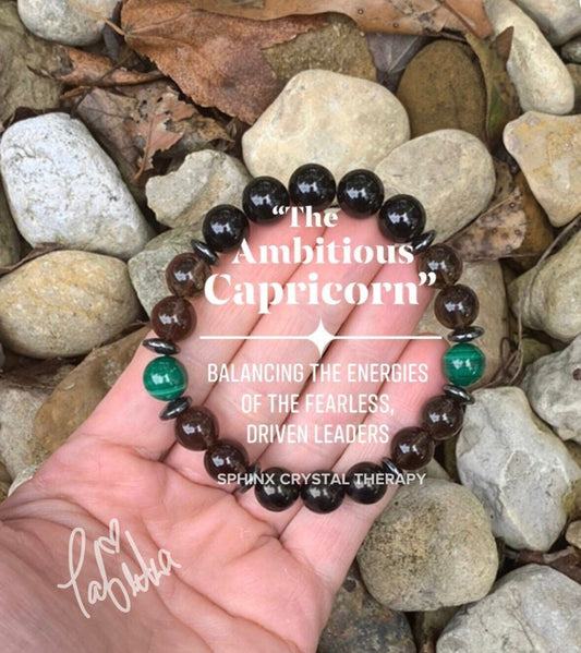 10MM Capricorn Energy " The Ambitious Capricorn " December January Birthday - High Quality REAL Gemstones - Crystal Healing Bracelet