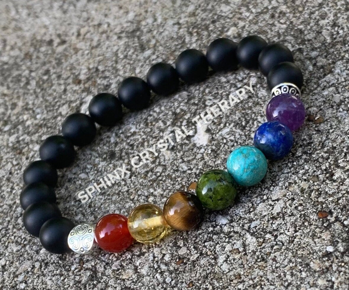 Chakra Balance - Negativity Protection - Negative Energy - Black Onyx - Aura Shield - REAL Crystal Gemstone Bracelet - Emotional Healing