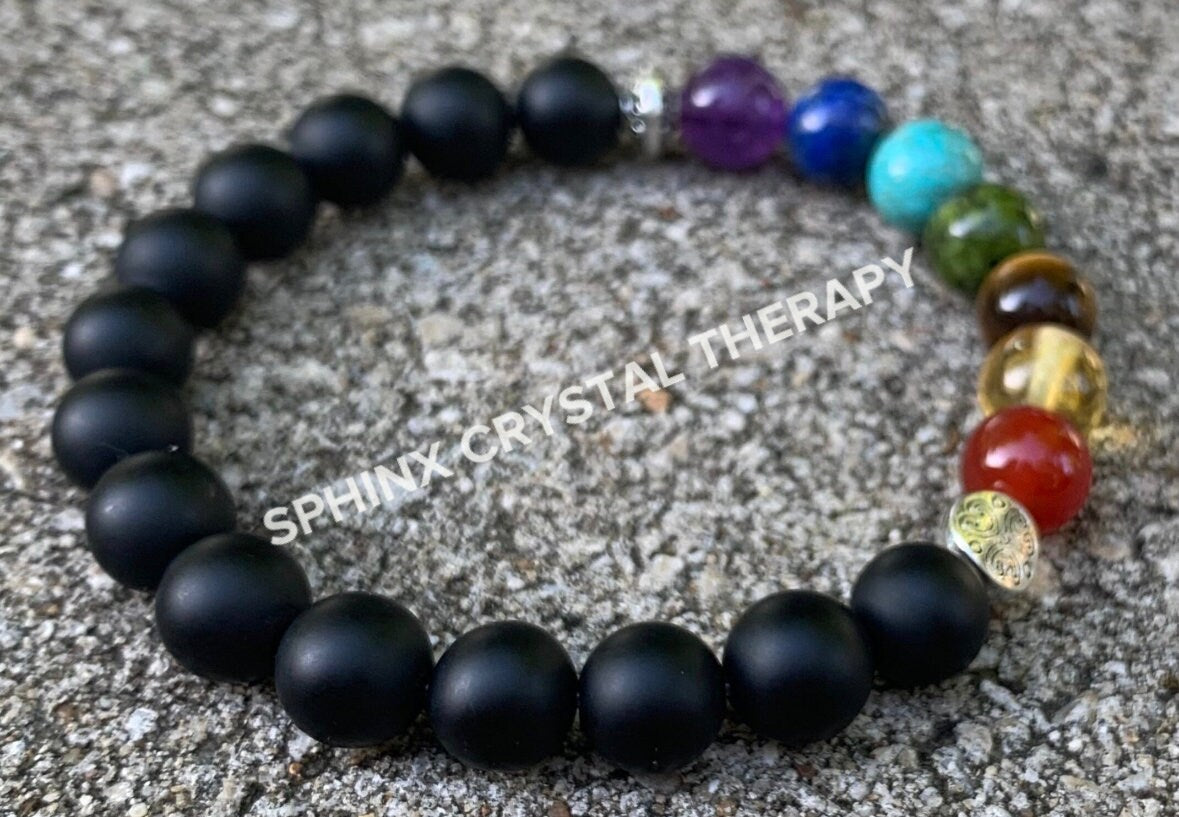 Chakra Balance - Negativity Protection - Negative Energy - Black Onyx - Aura Shield - REAL Crystal Gemstone Bracelet - Emotional Healing