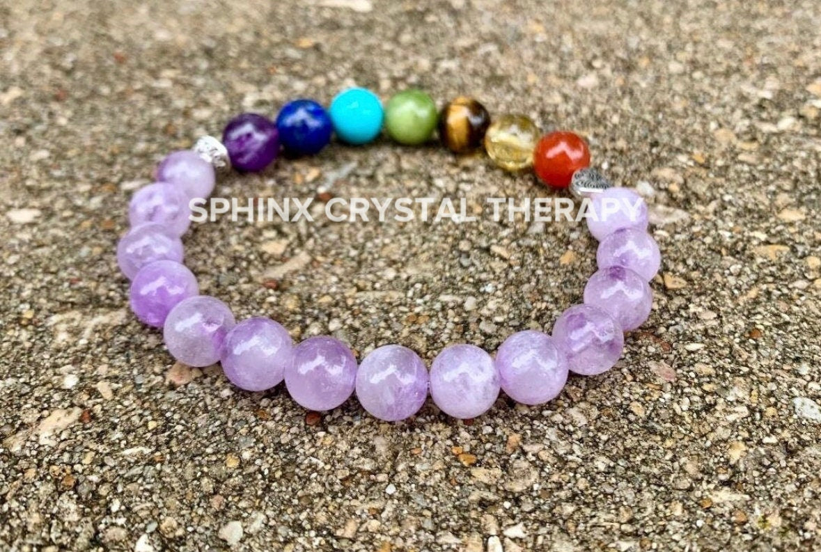Chakra Balance - AAA High Grade Lavender Amethyst - Aura Cleansing - Intuition and Spiritual Growth - Crystal Healing Gemstone Bracelet