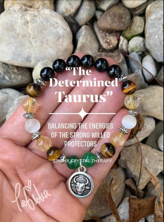 Taurus Energy - Zodiac Horoscope " The Determined Taurus " April May Birthday - Crystal Healing Astrology Bracelet - Real Quality Gemstones