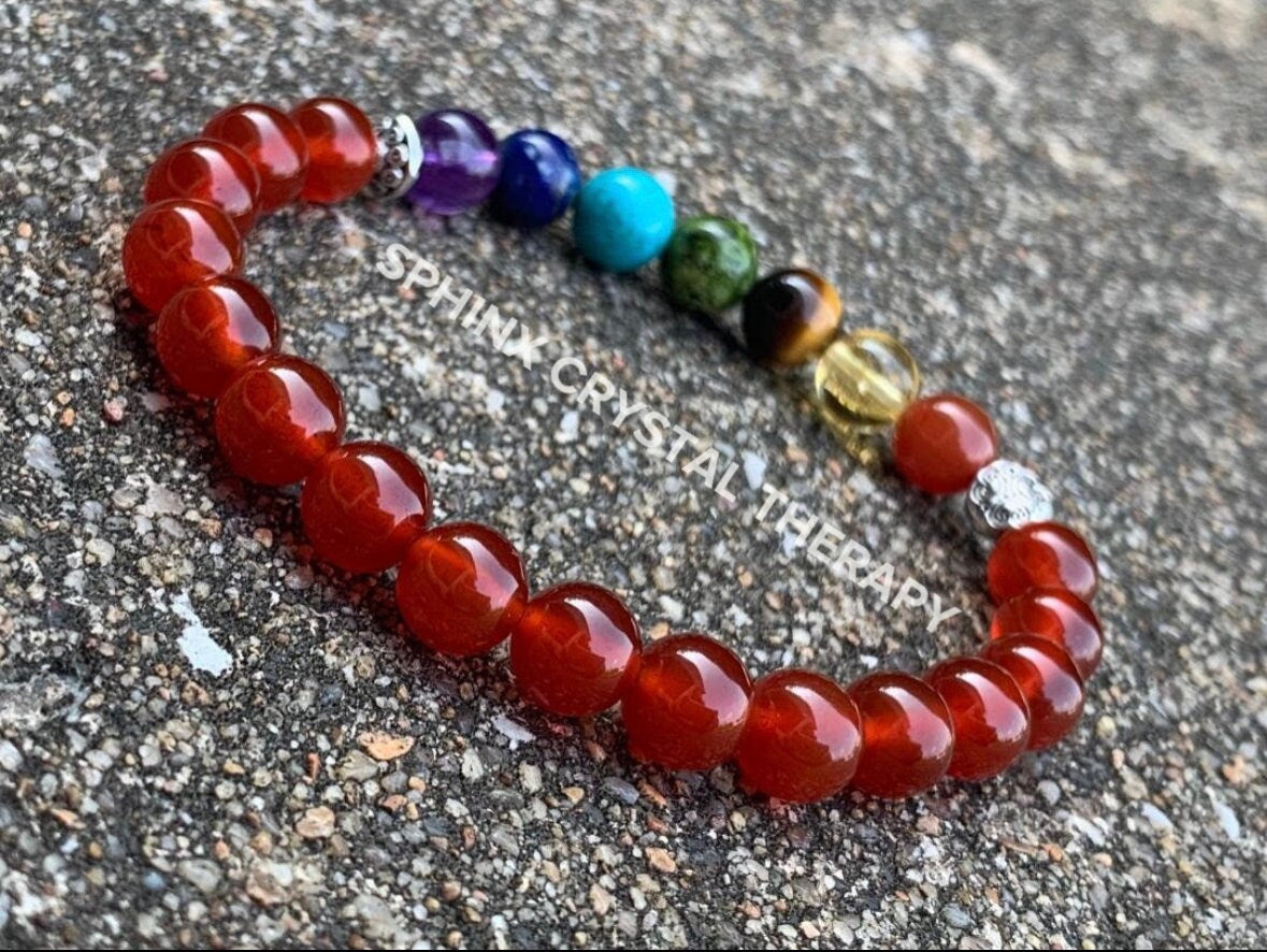 Chakra Balance - AAA High Grade Carnelian - Motivation - Strength & Courage - Emotional Healing - REAL Quality Gemstone Bracelet