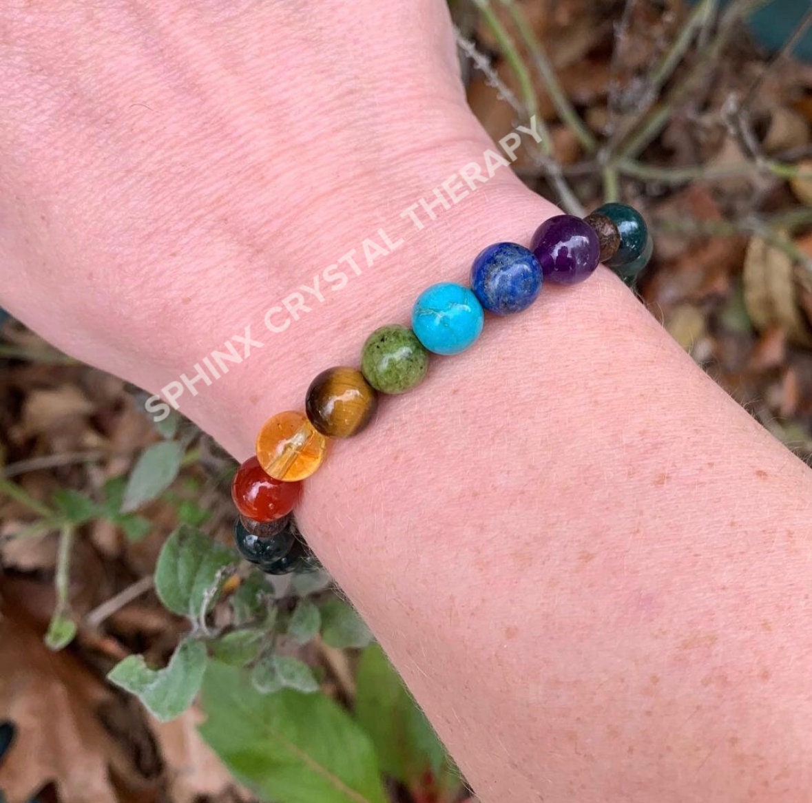 Confidence & Focus - Chakra Energy Balance - Protection and Grounding - Crystal Healing Gemstones - Moss Agate Bronzite Pyrite Bracelet