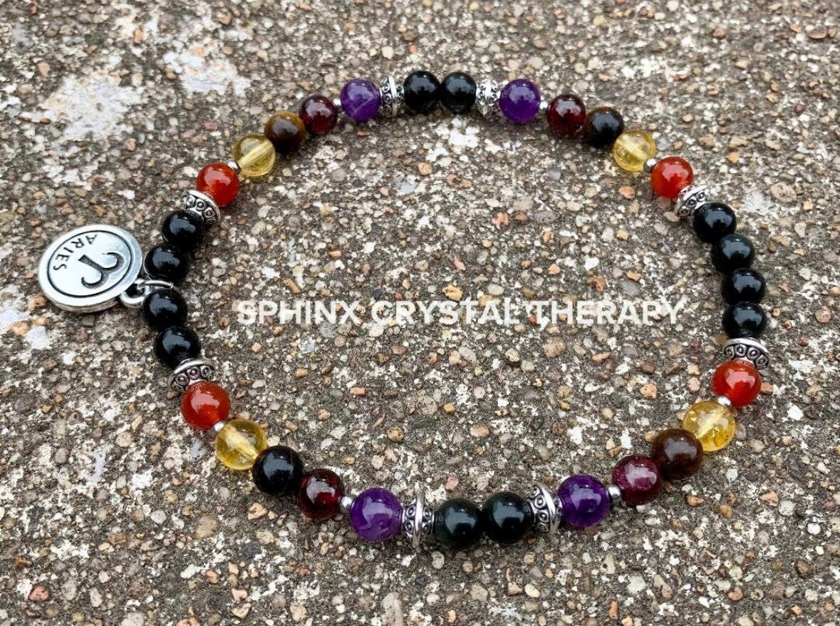 Aries Energy Anklet - Zodiac Horoscope " The Passionate Aries " March April Birthday - REAL Quality AAA Gemstones - Crystal Healing Bracelet