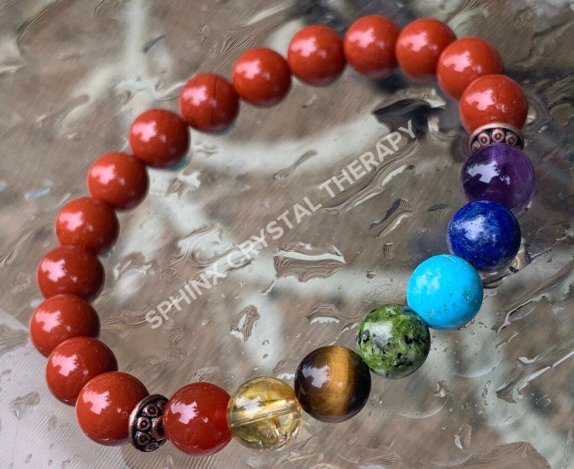 Chakra Balance - AAA High Grade Red Jasper - Strength - Empowerment - Grounding - Real High Quality Crystal Healing Gemstone Bracelet