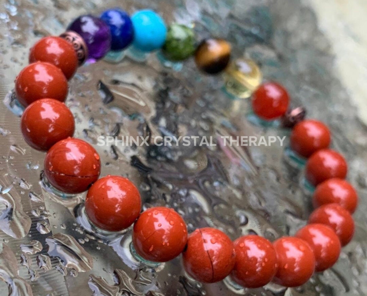Chakra Balance - AAA High Grade Red Jasper - Strength - Empowerment - Grounding - Real High Quality Crystal Healing Gemstone Bracelet
