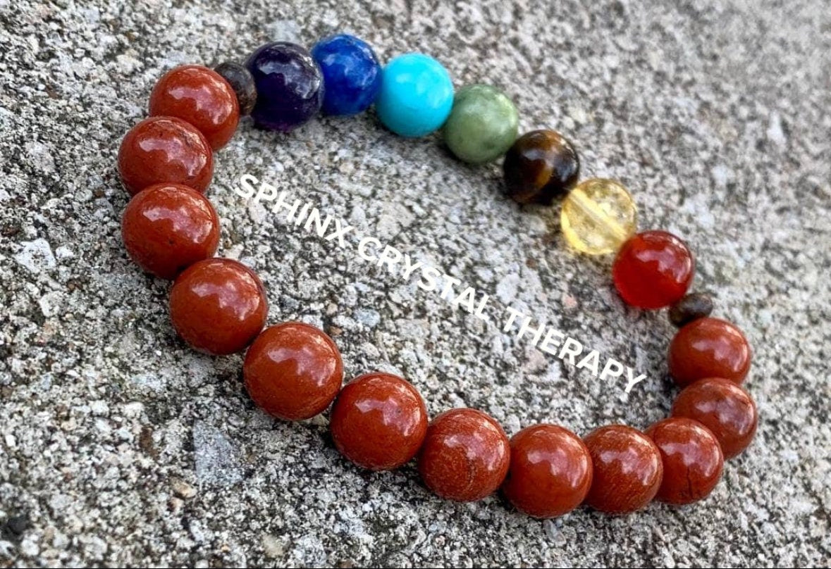 10MM Grounding Chakra Bracelet - Strength and Protection - Courage and Empowerment - Red Jasper & Bronzite - Crystal Healing Gemstones