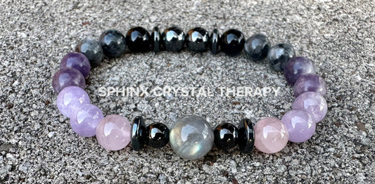Empath Recovery " The Empath's ReCharge " Emotional Healing Sleep Highly Sensitive Crystal Therapy Bracelet Lepidolite Rose Quartz
