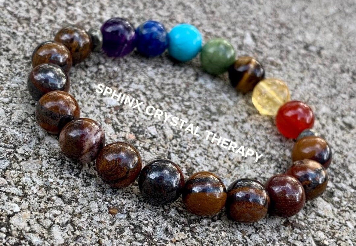 10mm Strength and Stamina - Balance Chakra Energies - Courage and Willpower -  Tiger Iron & Pyrite - Crystal Healing Gemstone Bracelet