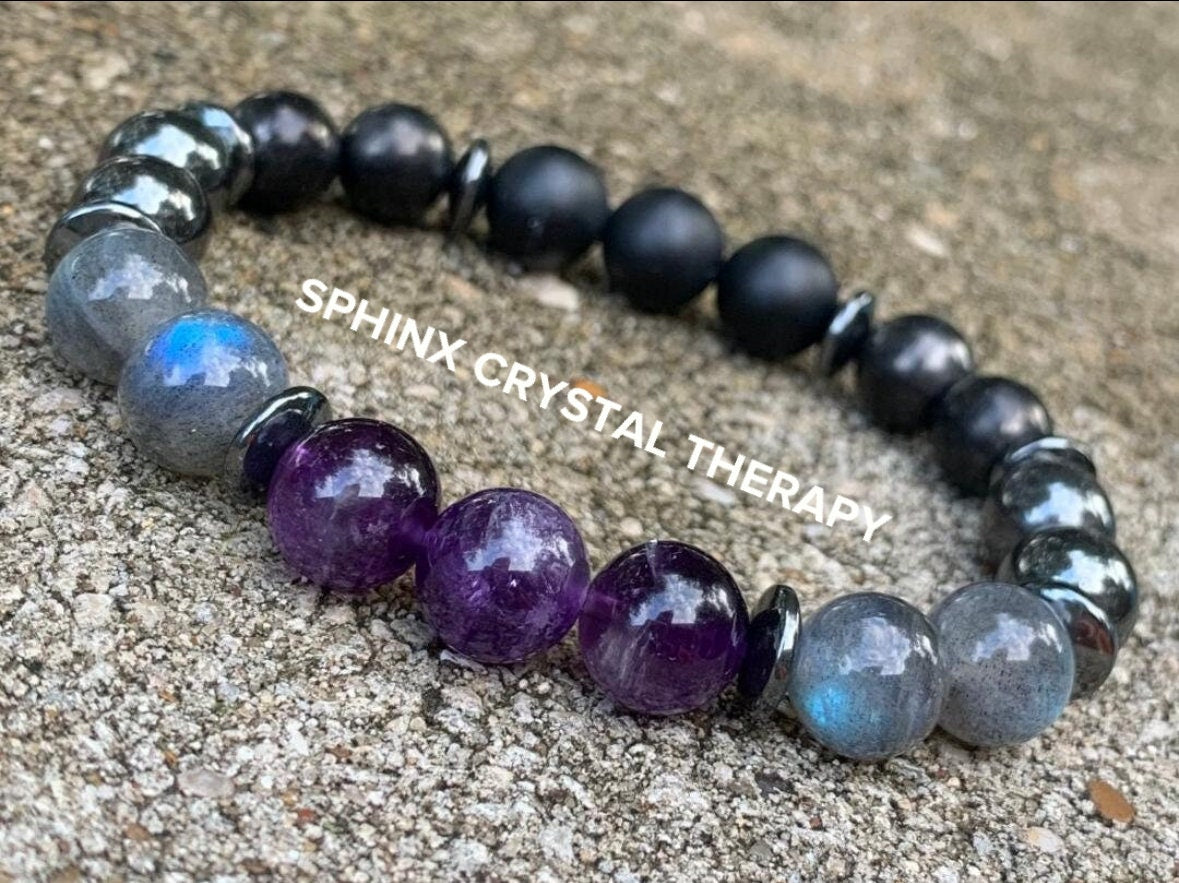 MENS 10MM - Negativity Shield -Gifted Empath - EMF Protection - Nope " Not Today "  High Grade Shungite - Crystal Healing Gemstone Bracelet
