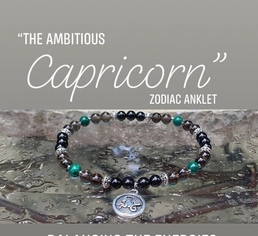 Capricorn Energy - Zodiac Horoscope Anklet " The Ambitious Capricorn " December January Birthday - Crystal Healing - REAL Gemstone Bracelet